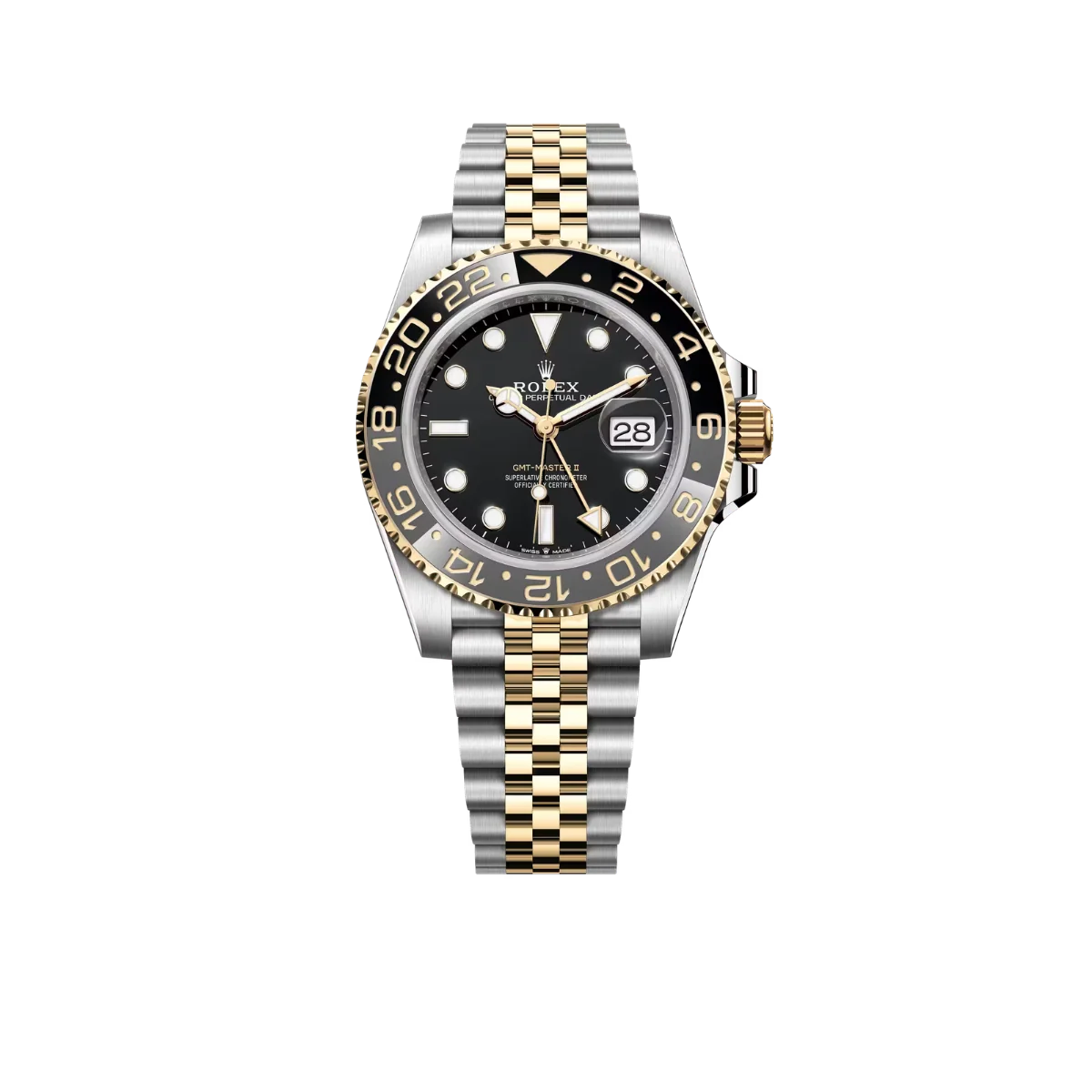 GMT-Master II 40mm Stainless Steel Yellow Gold Black Dial Jubilee 126713GRNR-0001