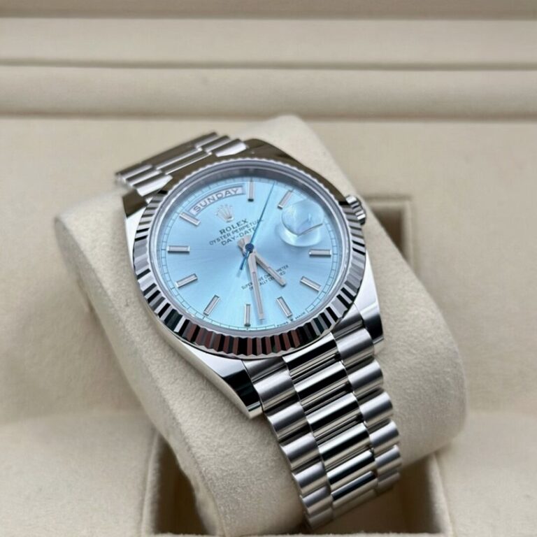 Rolex Day-Date 40mm Platinum President Ice Blue Baguette Dial 228236