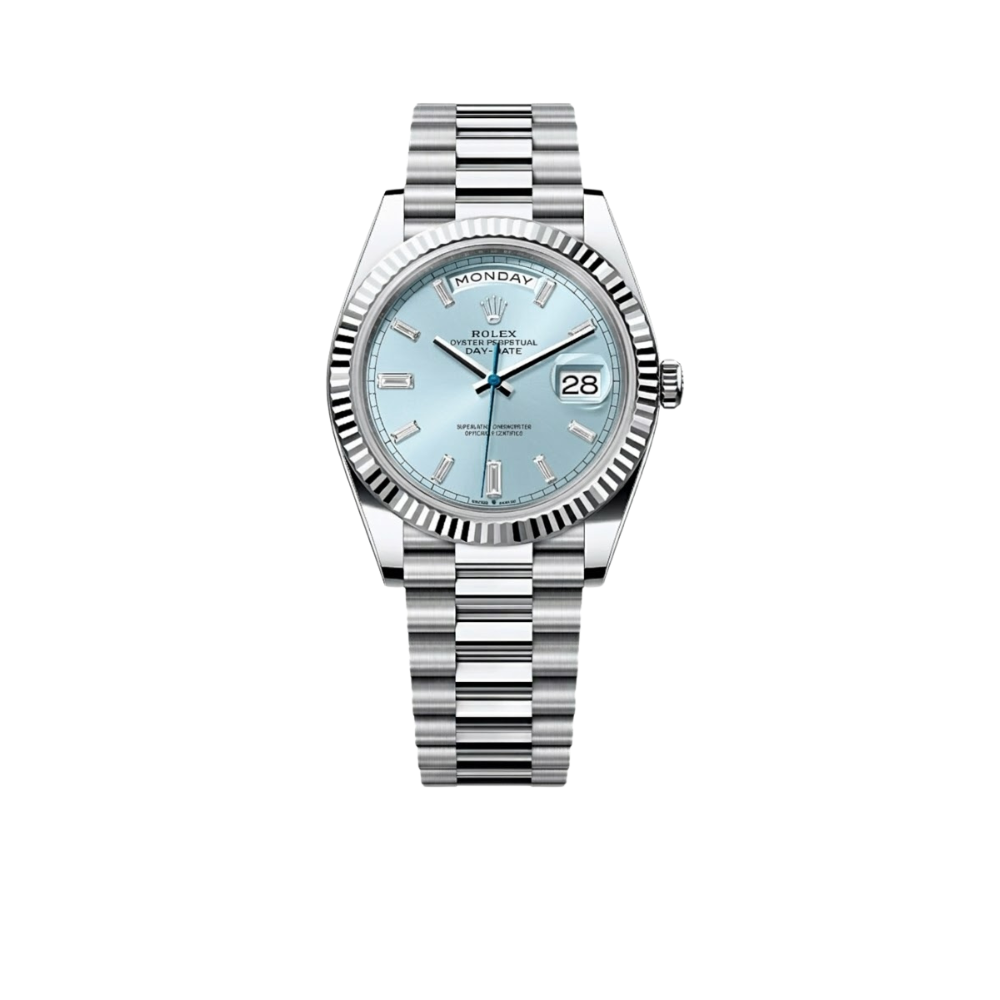 Rolex Day-Date 40mm Platinum President Ice Blue Baguette Dial 228236
