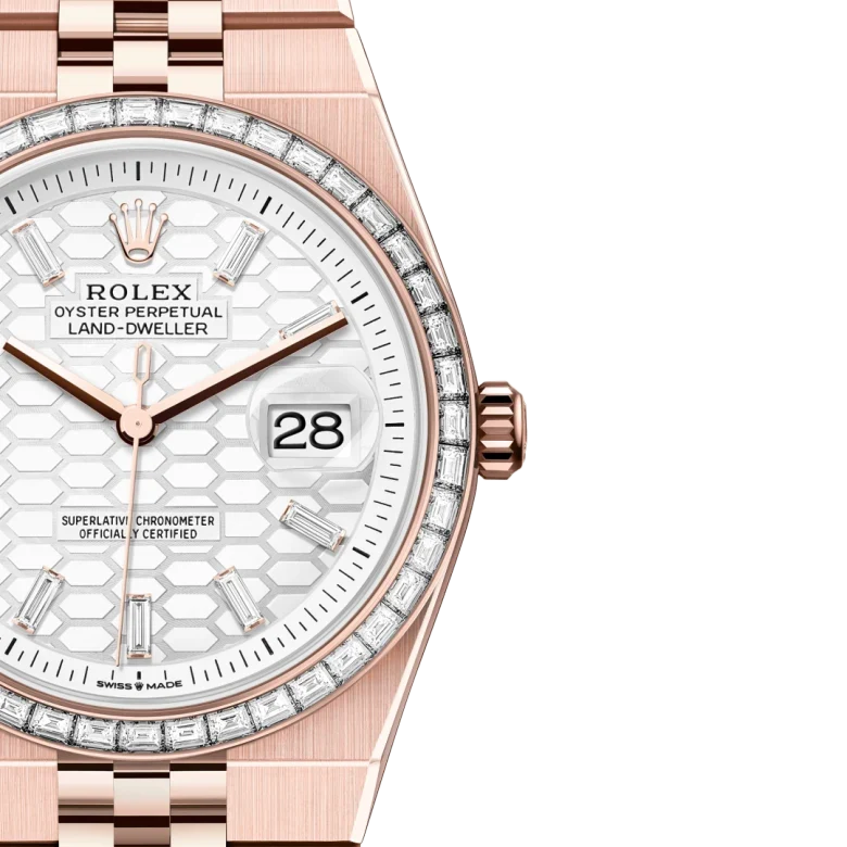 Land-Dweller Oyster 40mm Everosegold & Diamonds Intense White Honeycomb Motif Dial 127385TBR-0003
