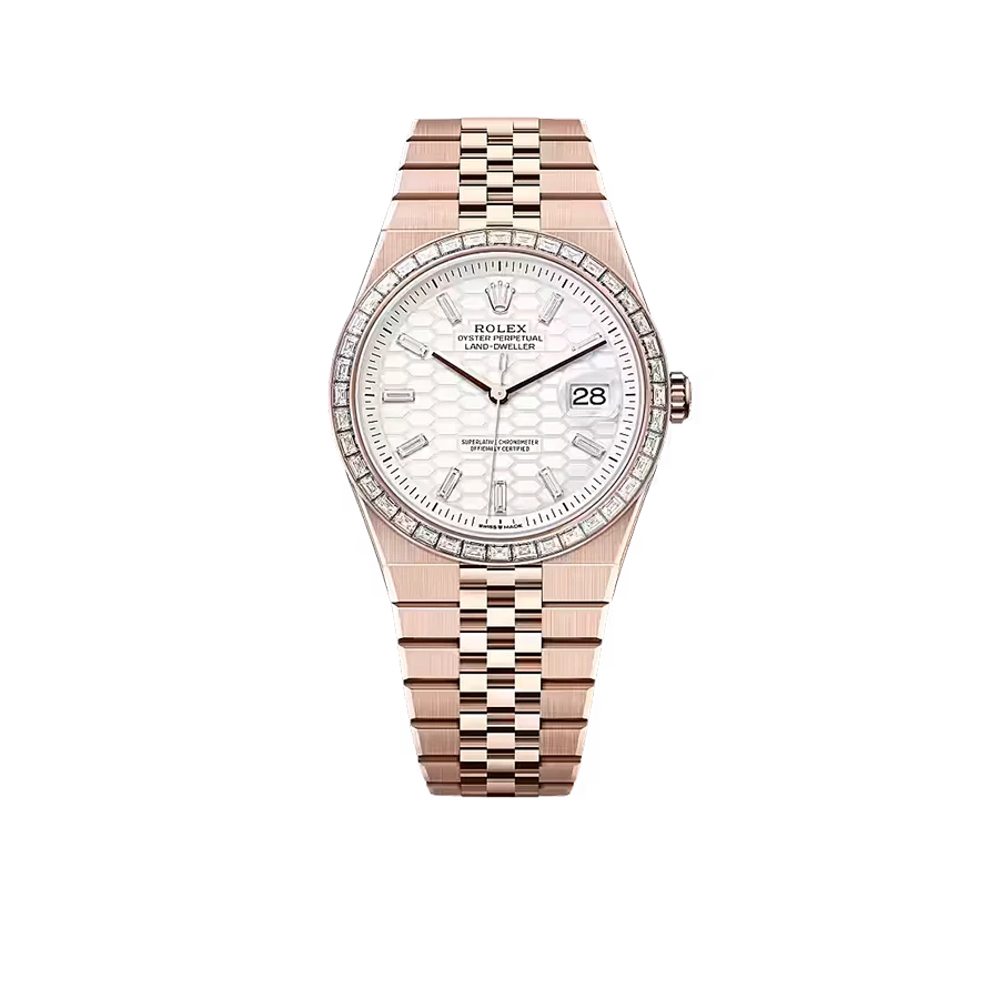 Land-Dweller Oyster 40mm Everosegold & Diamonds Intense White Honeycomb Motif Dial 127385TBR-0003