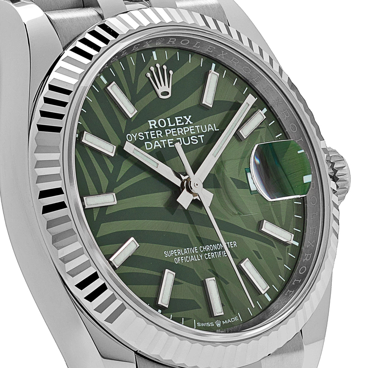 Rolex Datejust 36mm 126234 Stainless Steel Olive Green Palm Motif Dial