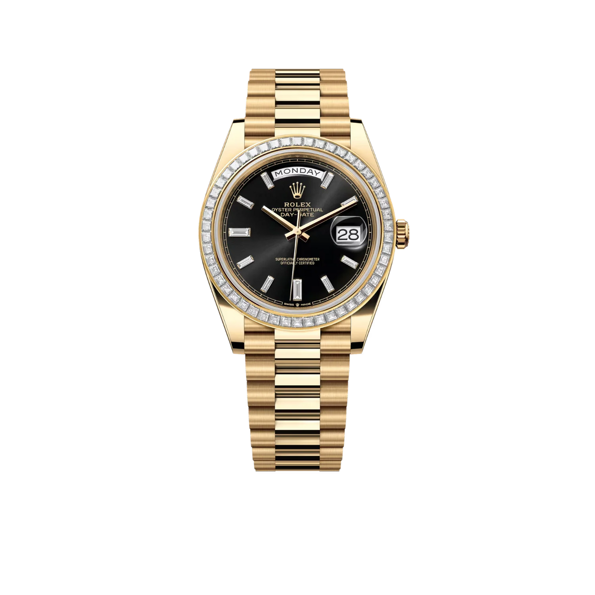 Day-Date 40mm Yellow Gold Onyx Baguette Diamond Dial Baguette Bezel m228398tbr-0001