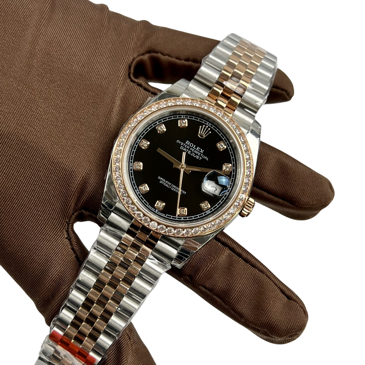 Datejust 36mm Black Dial Steel Yellow Gold Diamond Mens Watch 116243