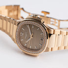 Nautilus Ladies 35mm 7118/1200R-010 Rose Gold Golden Dial Diamond Bezel