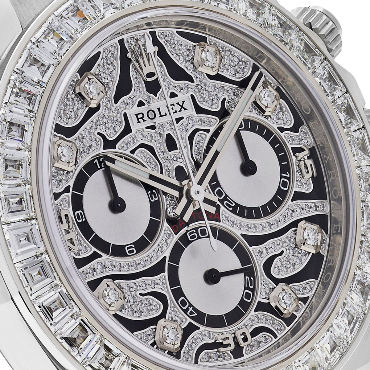 Cosmograph Daytona Eye of the Tiger 40mm 116589TBR White Gold Baguette Diamond Bezel Tiger Pavé Diamond Dial